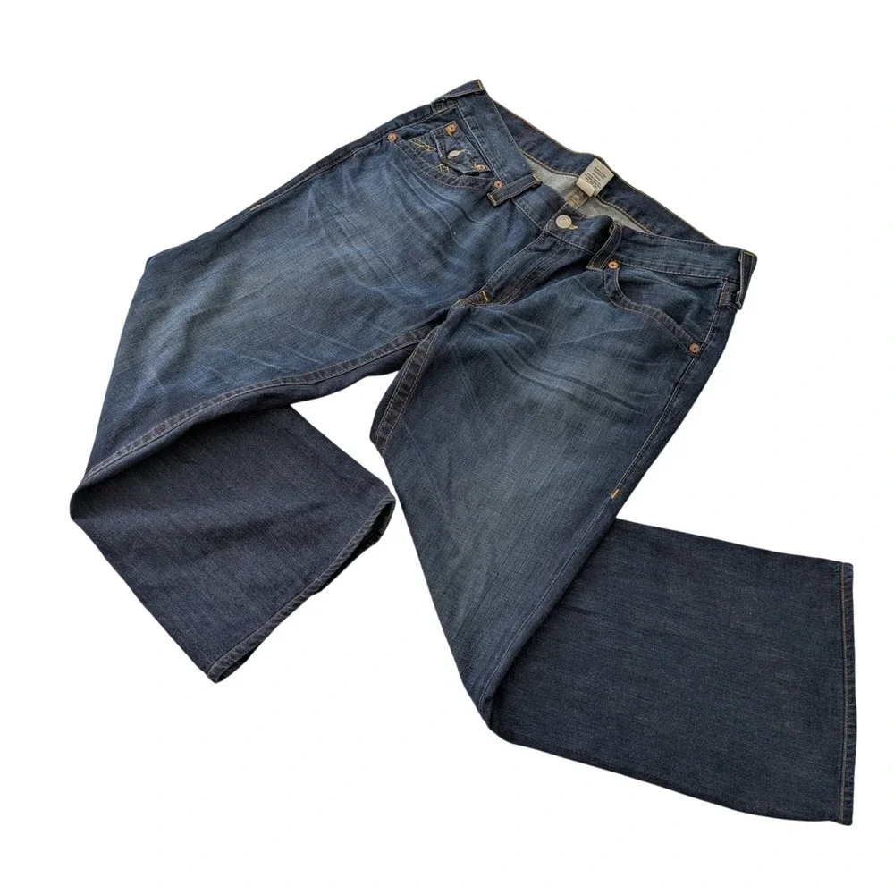 VTG True Religion Mens Billy Bootcut Jeans 38x20 Dark Wash‎ Flap Pocket Made USA
